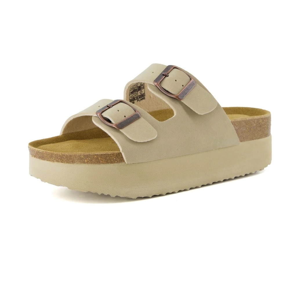 Cushionaire Lane Cork‎ Footbed Platform Sandals Womens 9M Stone Beige  Slide